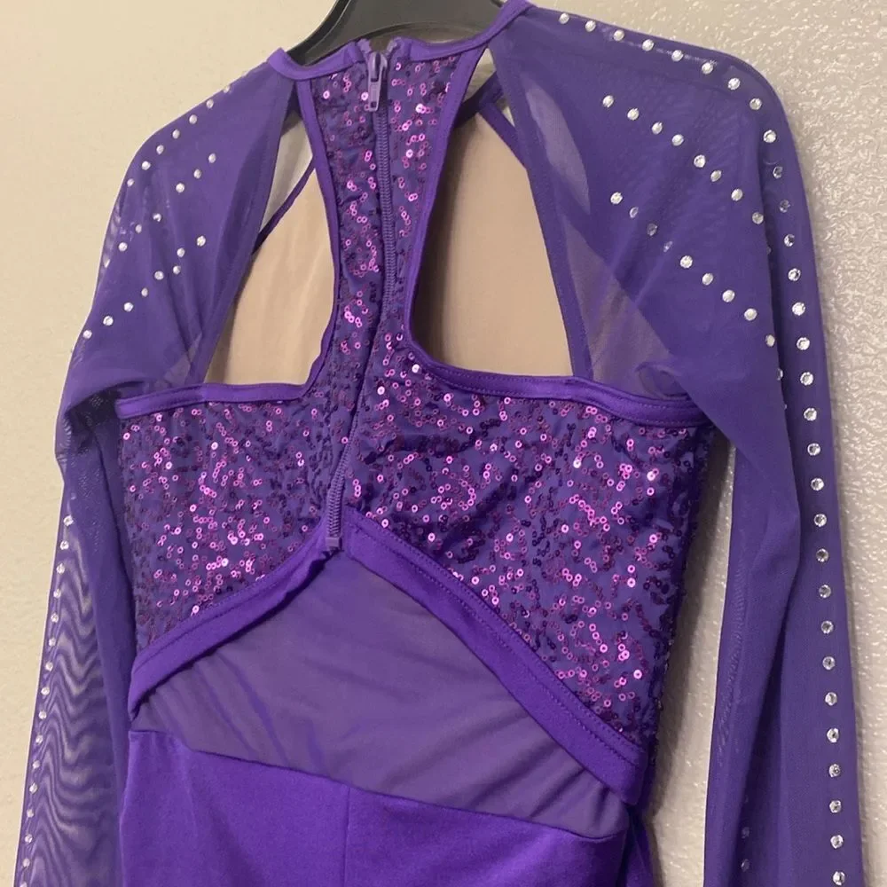 Weissman dance purple rhinestone leotard biketard mesh So Close 12209 LC child